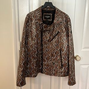Men’s GUESS Faux Snake Skin Biker Jacket. Sz XXL. Excellent Condition! 🤎🖤🩶🤎